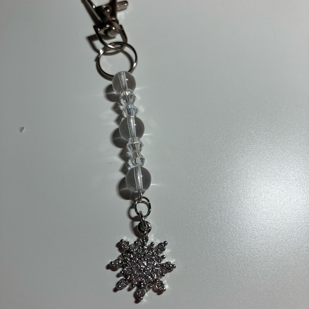 Handmade Snowflake Crystal Keychain, Blue Silver Clear, Bag Charm, Gift ✨